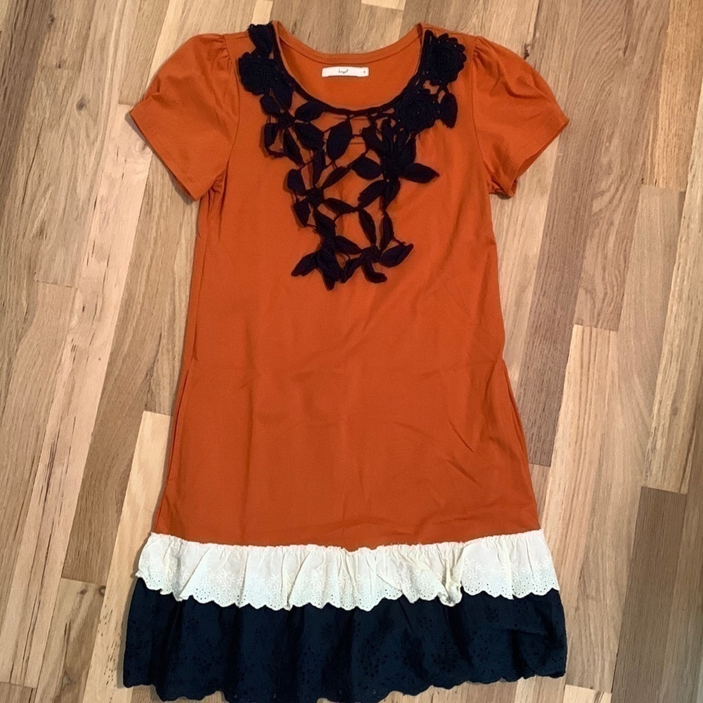 ๐
บhazel Shortsleeved Dress Lace Trim Pockets Burnt Orange Womenโs S
